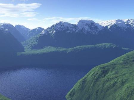 Le lac entour� de montagnes enneig�es